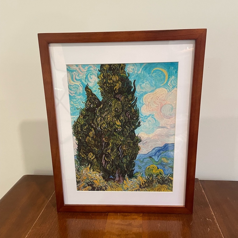 Van Gogh Cypresses Framed Print 12x15 Cypress Tree French Landscape Wall Art